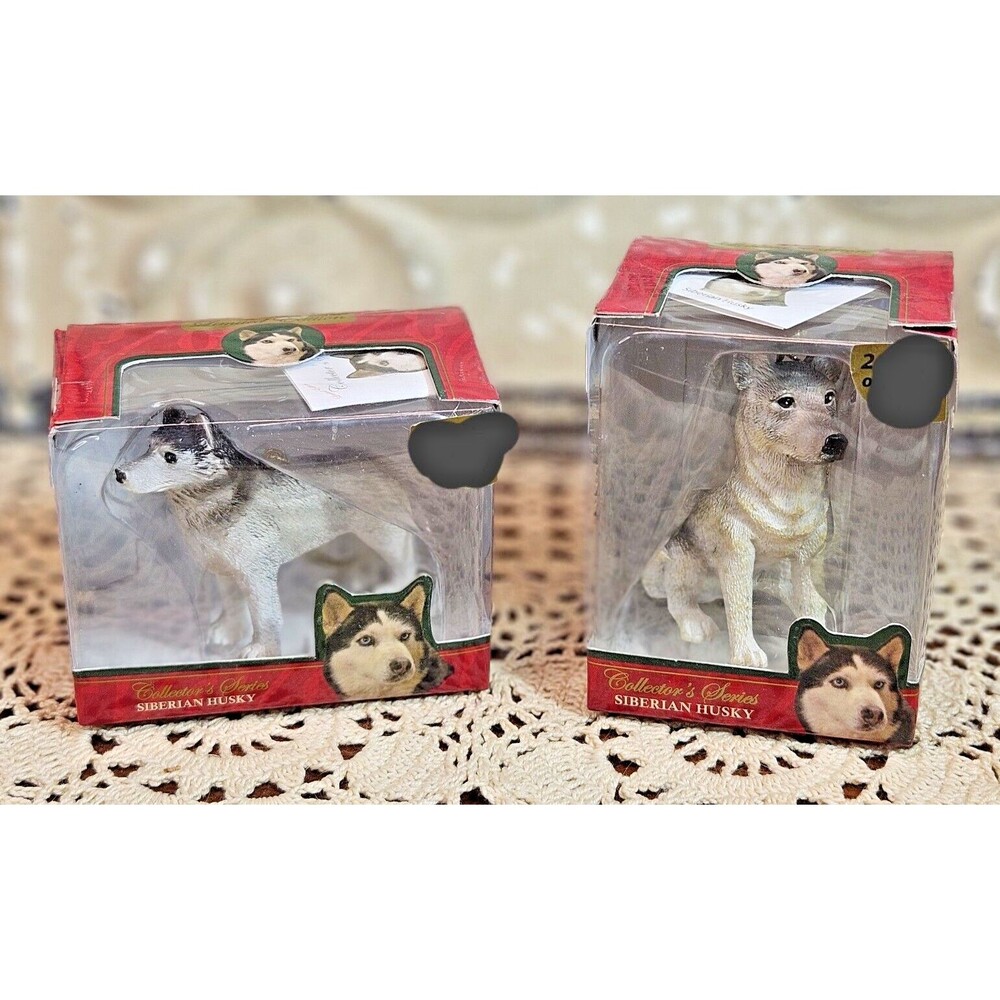 NIB Pair of American Canine Association Siberian Husky Dog Ornaments Ltd Ed